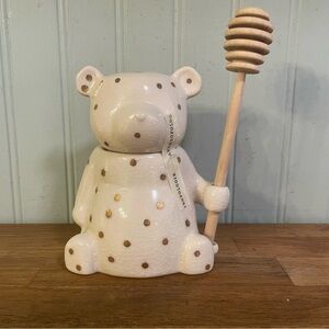 NEW Anthropologie Ceramic Dottie Honey Bear Jar with Dipper
